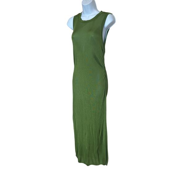 Atlein Chartreuse Knit Midi Tank Dress SMALL Bodycon Silky Ruched Designer $445 - Picture 6 of 10